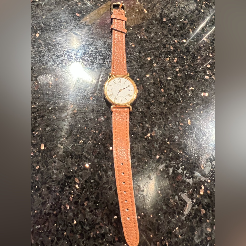 Pulsar Gold with Tan Leather Strap Watch